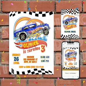 Hot Cars Birthday Invitation , Wheels Birthday Invitation , Race Cars Invitation, Birthday Invitation, Thank You Tags | HW01