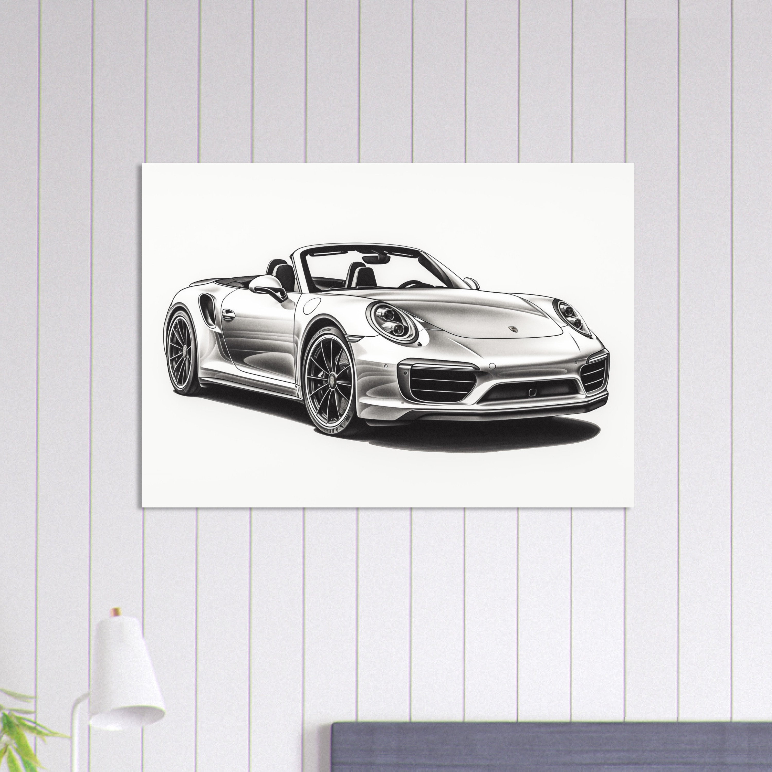 ポルシェ 911 ターボ S カブリオレ 鉛筆スケッチ アートプリント