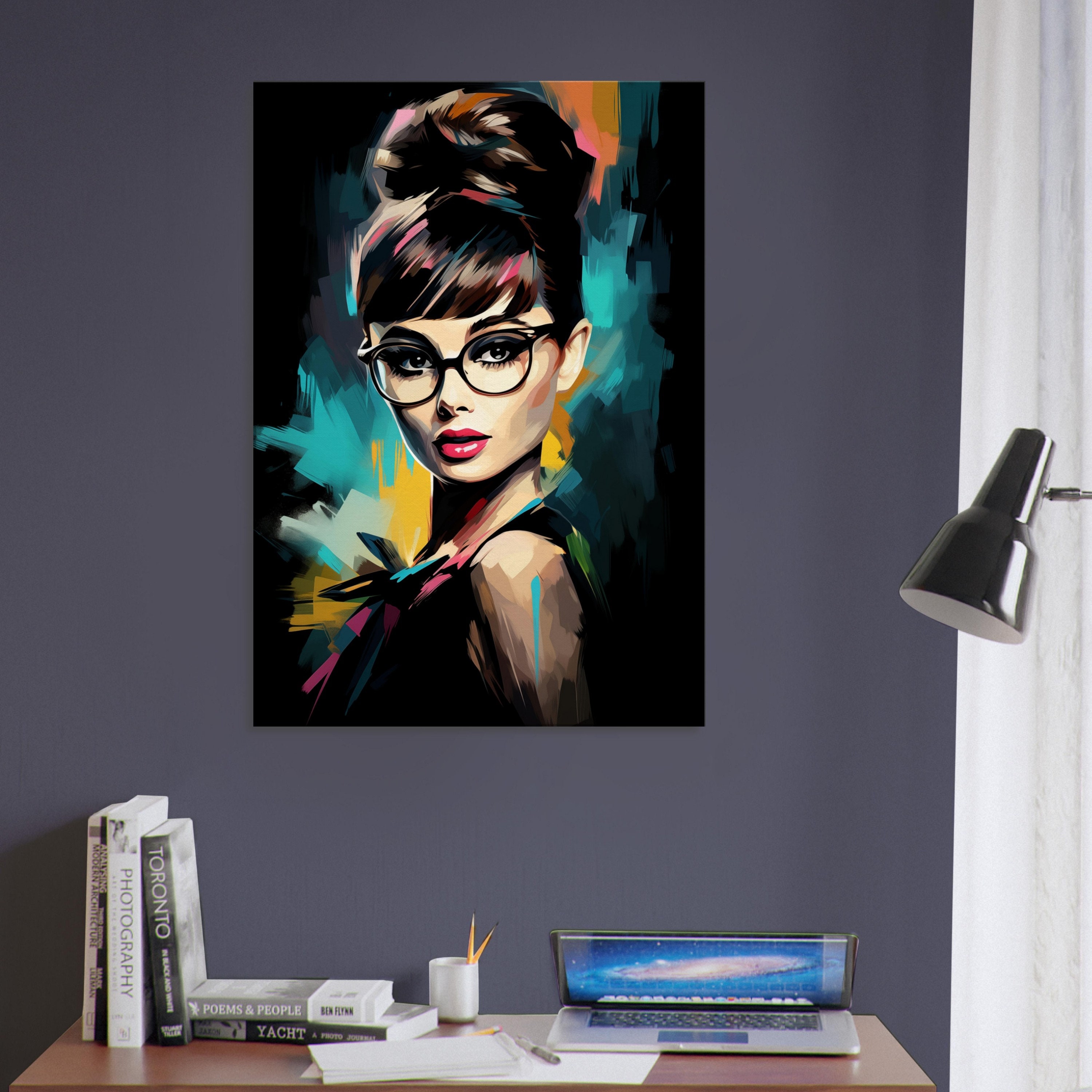 オードリー・ヘプバーンの水彩画：クラシックなハリウッドの肖像画