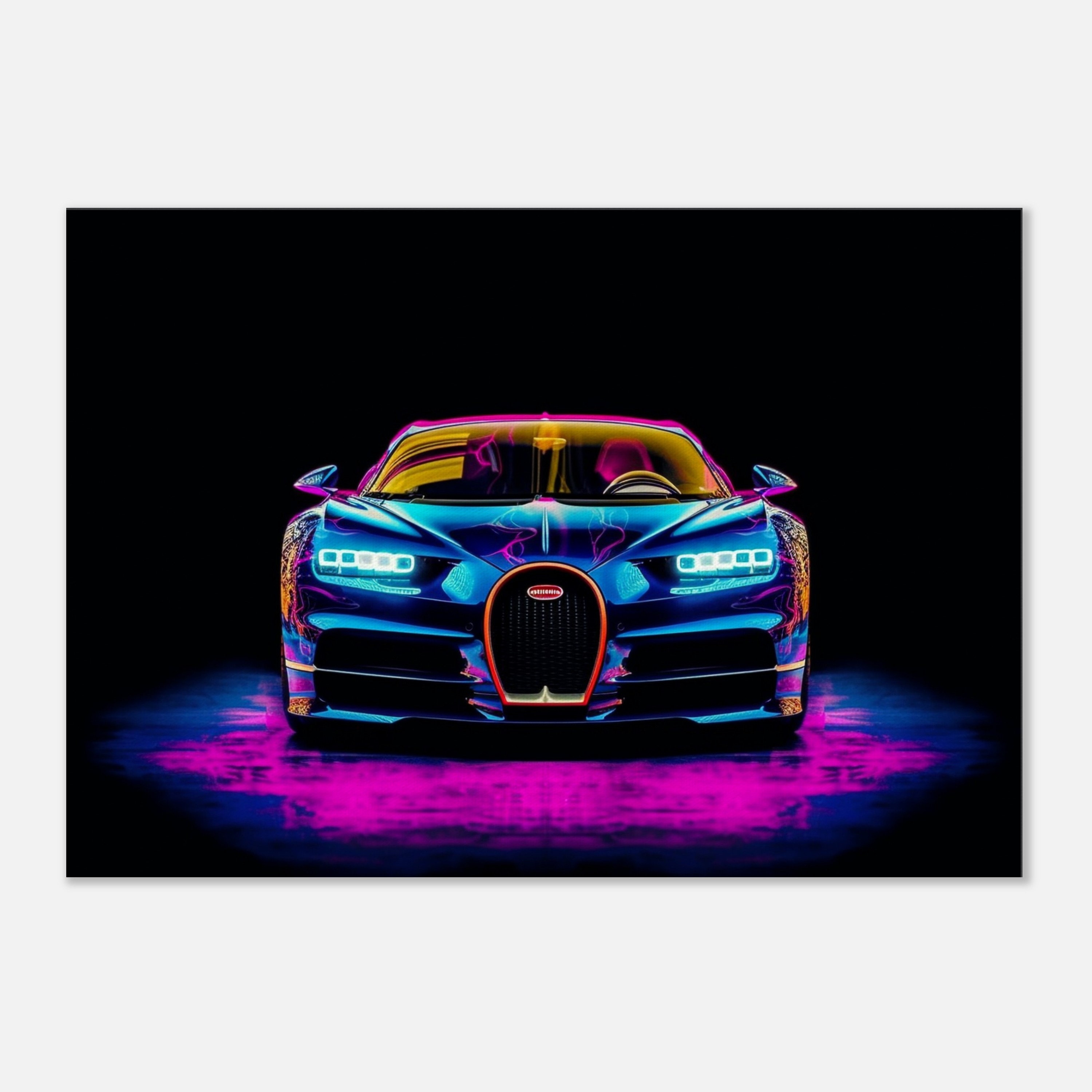 Bugatti Chiron Front View, Canvas Wall Art, Cool Abstract Neon Colors