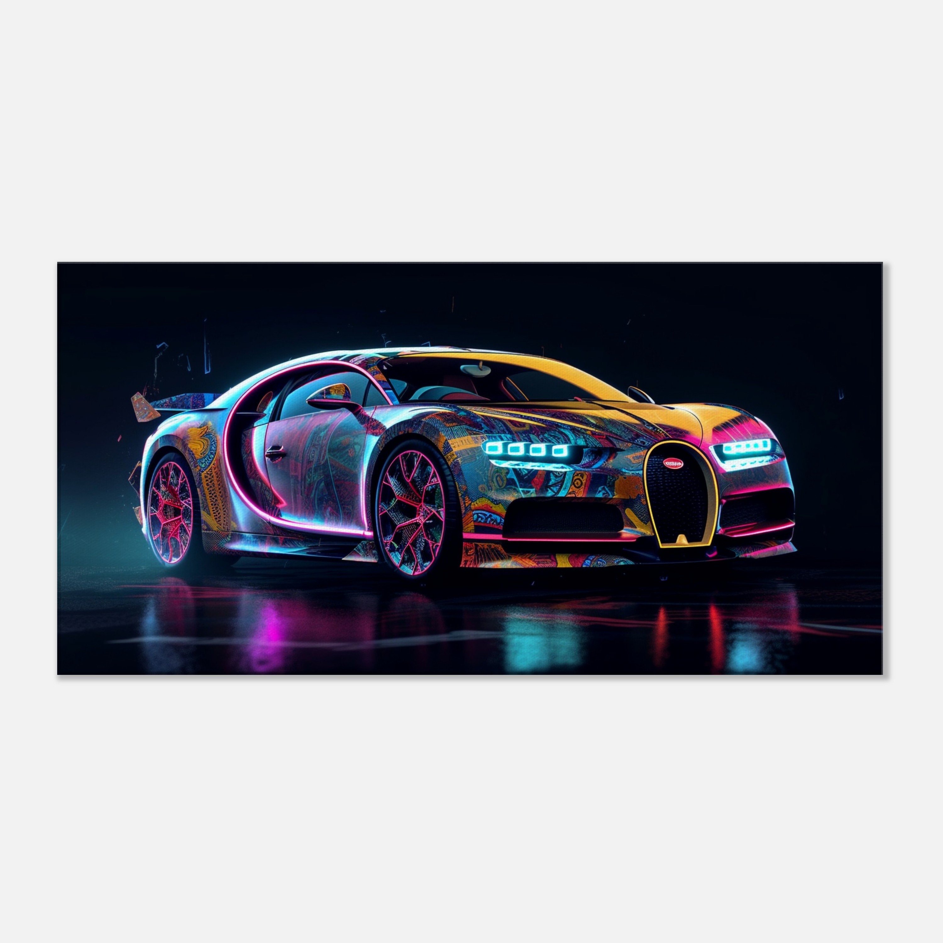 Bugatti Chiron Abstract Canvas Wall Art, Cool Neon Colors, Unique Art,  Modern Home Decor, Automotive Enthusiasts, Art Lovers, Luxury Car 