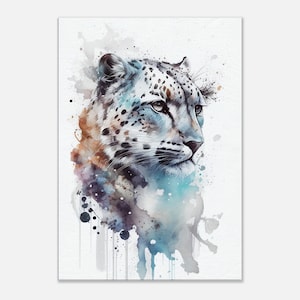 Snow Leopard Watercolor Art on Canvas | Rare Beauty Decor | Snow Leopard Lovers | Watercolor Animals | Wildlife Art