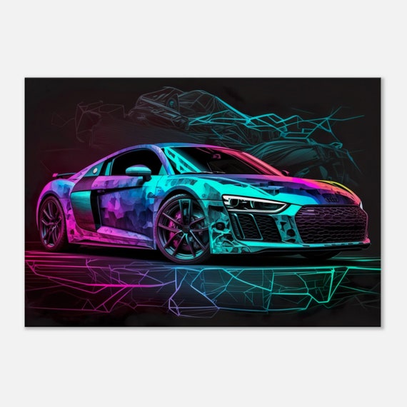 Audi R8 Neon Abstract Canvas Art: Modern Sports Car Design - Etsy