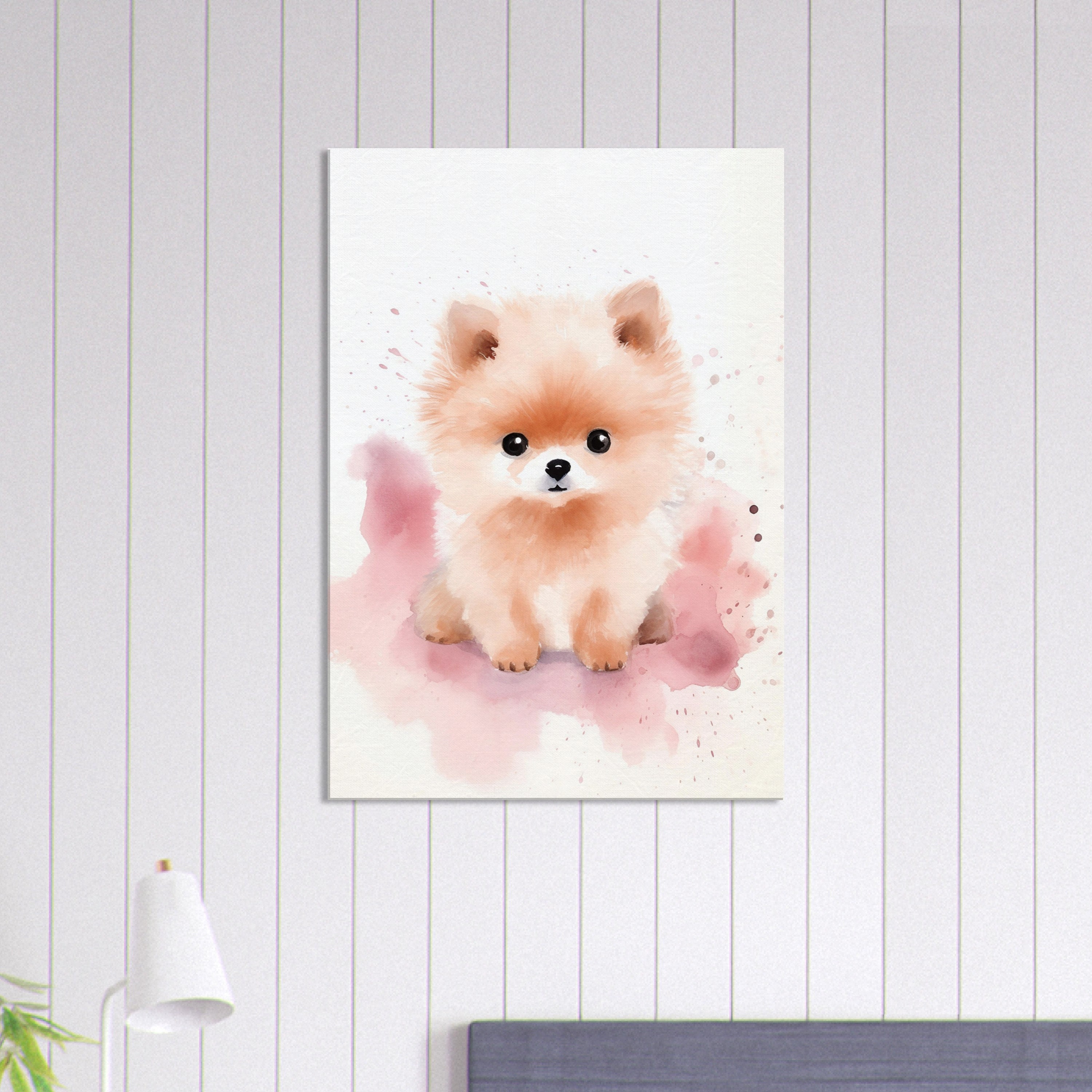 水彩画のポメラニアンの子犬のキャンバスアートプリント - Etsy 日本
