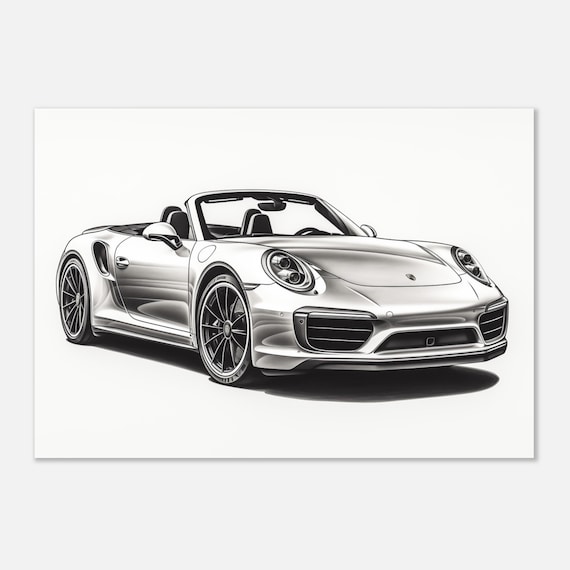 ポルシェ 911 ターボ S カブリオレ 鉛筆スケッチ アートプリント