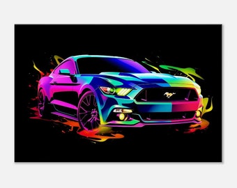 Ford mustang Neon Leinwand: Abstrakte Automobile Wanddeko