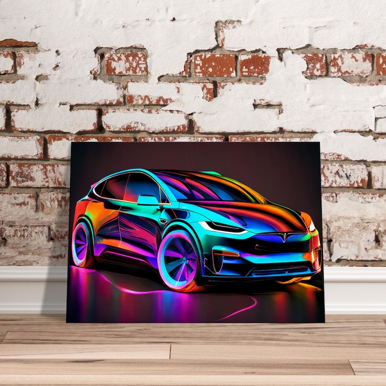 Tesla Front View Abstract Tesla Model X Neon Abstract Canvas Art, Modern Car Decor - Etsy