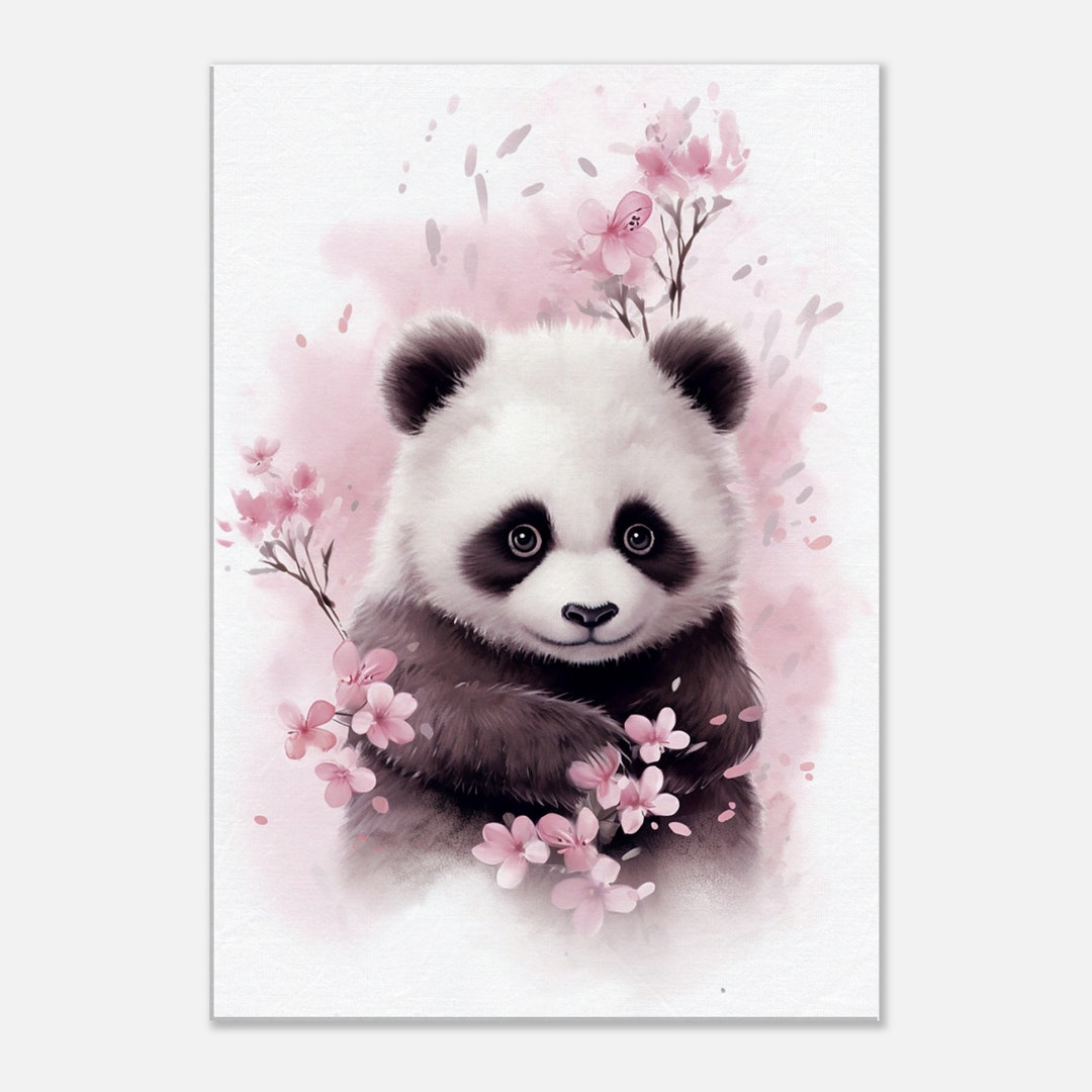 Charming Baby Panda Watercolor-style Minimalist Canvas Wall Art - an ...