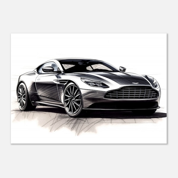 Aston Martin DB11 on Ultra-Detailed Grayscale Pencil Sketch | Premium Canvas Wall Art with Sleek Design for Automotive Enthusiasts