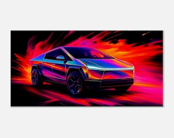 Tesla Cybertruck Abstrakte Leinwand Kunst | Futuristisches Neon Dekor für Fahrzeuge