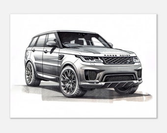 RangerRover Sport: Graustufen Bleistiftskizze, Luxus Geländewagen Art