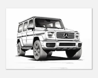 Mercedes G-Klasse Druck: Graustufen Bleistift Skizze Kunst