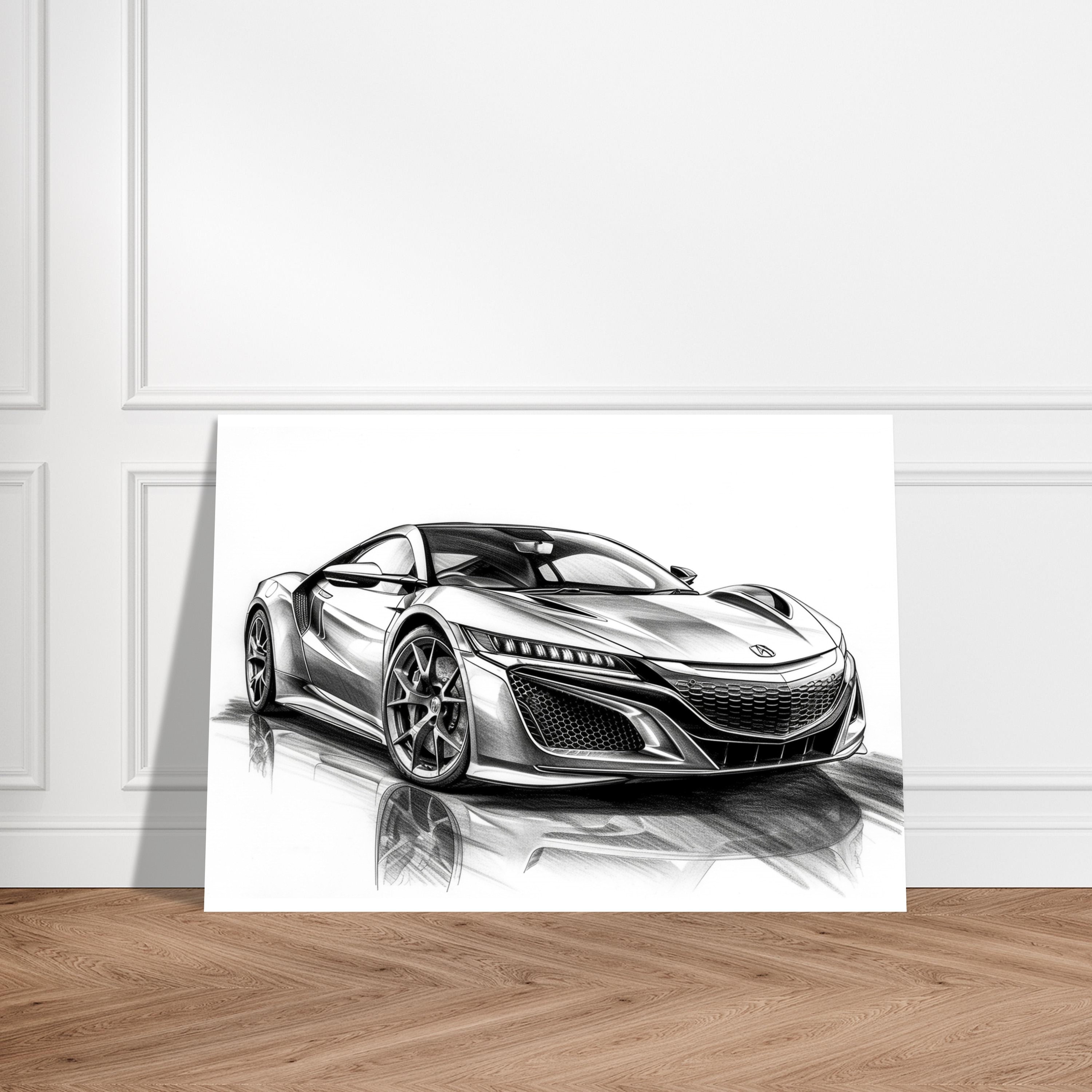 Acura NSX Sketch Print: Grayscale Car Art, Automotive Home Decor