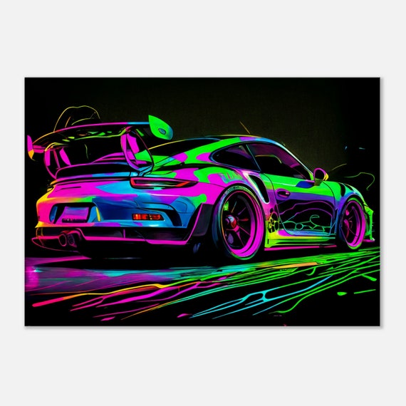 Porsche 911 GT3 RS Canvas Art: Neon Abstract Car Poster - Etsy