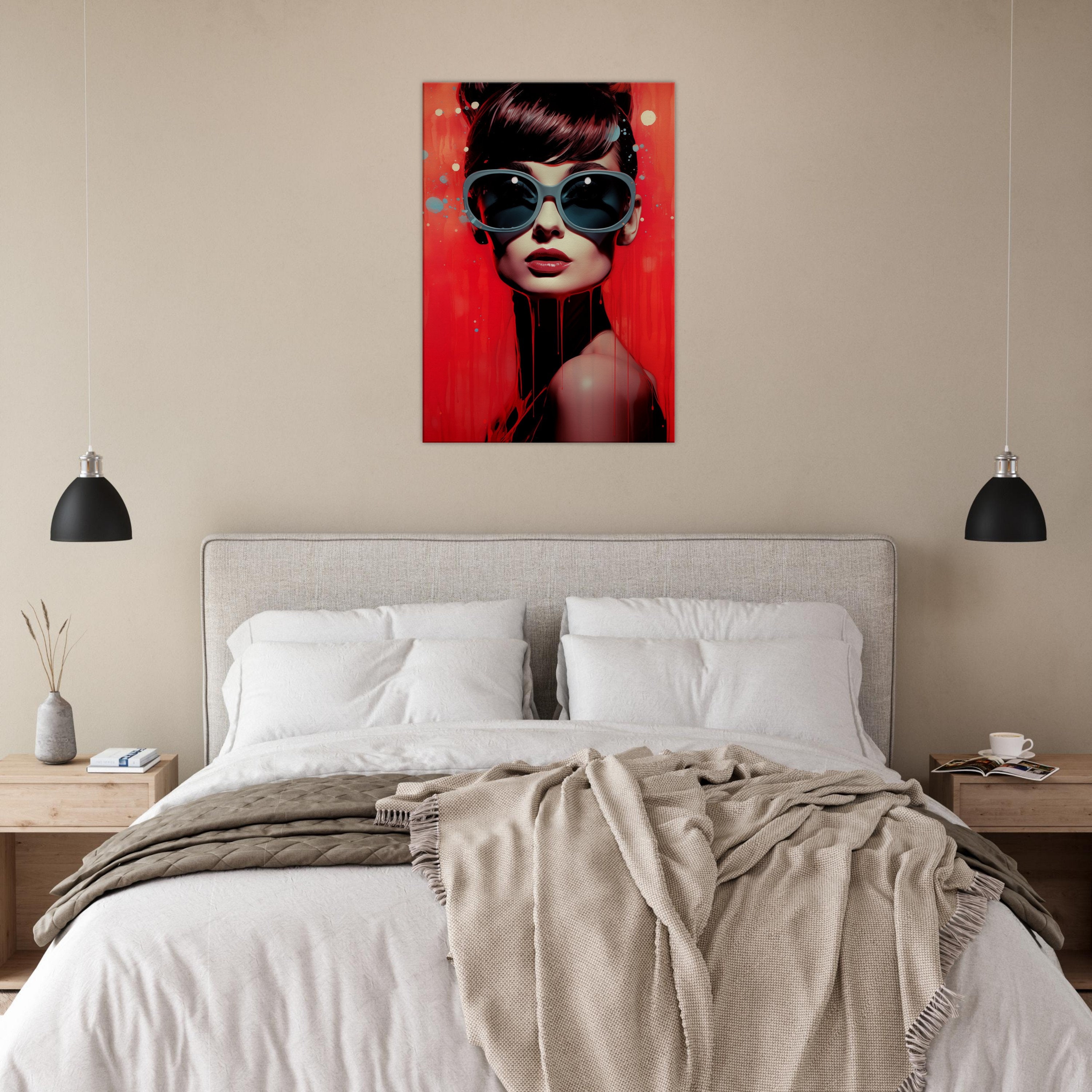 オードリー・ヘプバーンのアートプリント：赤い液体ペイント、象徴的な