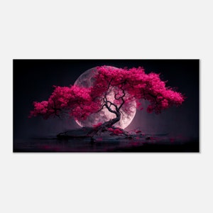 Japanese Cherry Blossom Serenade under Full Moon High Quality Canvas Wall Art for your Home or Office decor