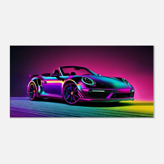 Porsche 911 Turbo S Cabriolet Neon Canvas Art - Etsy