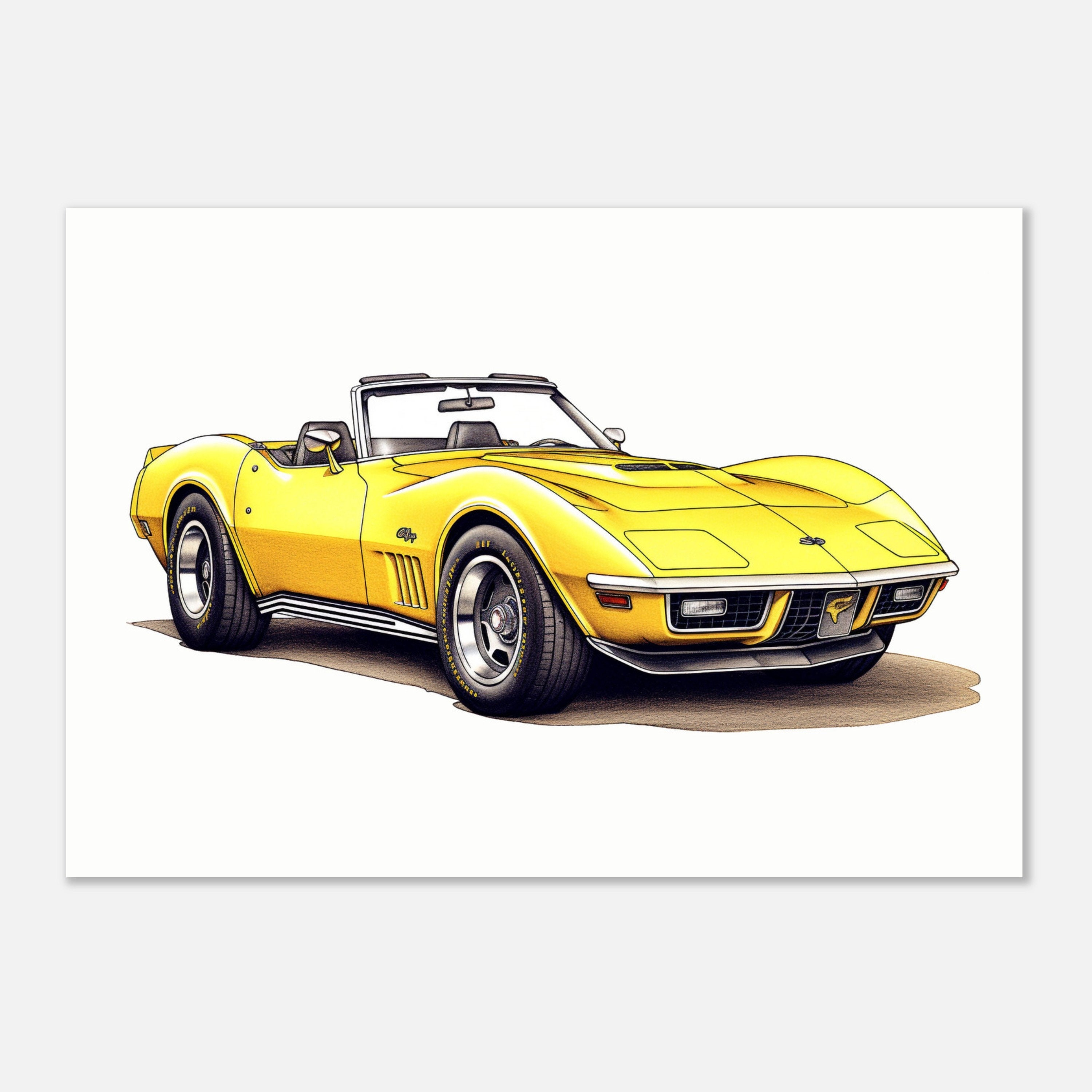 1973 Chevy Corvette Convertible Art Print: Yellow American Muscle
