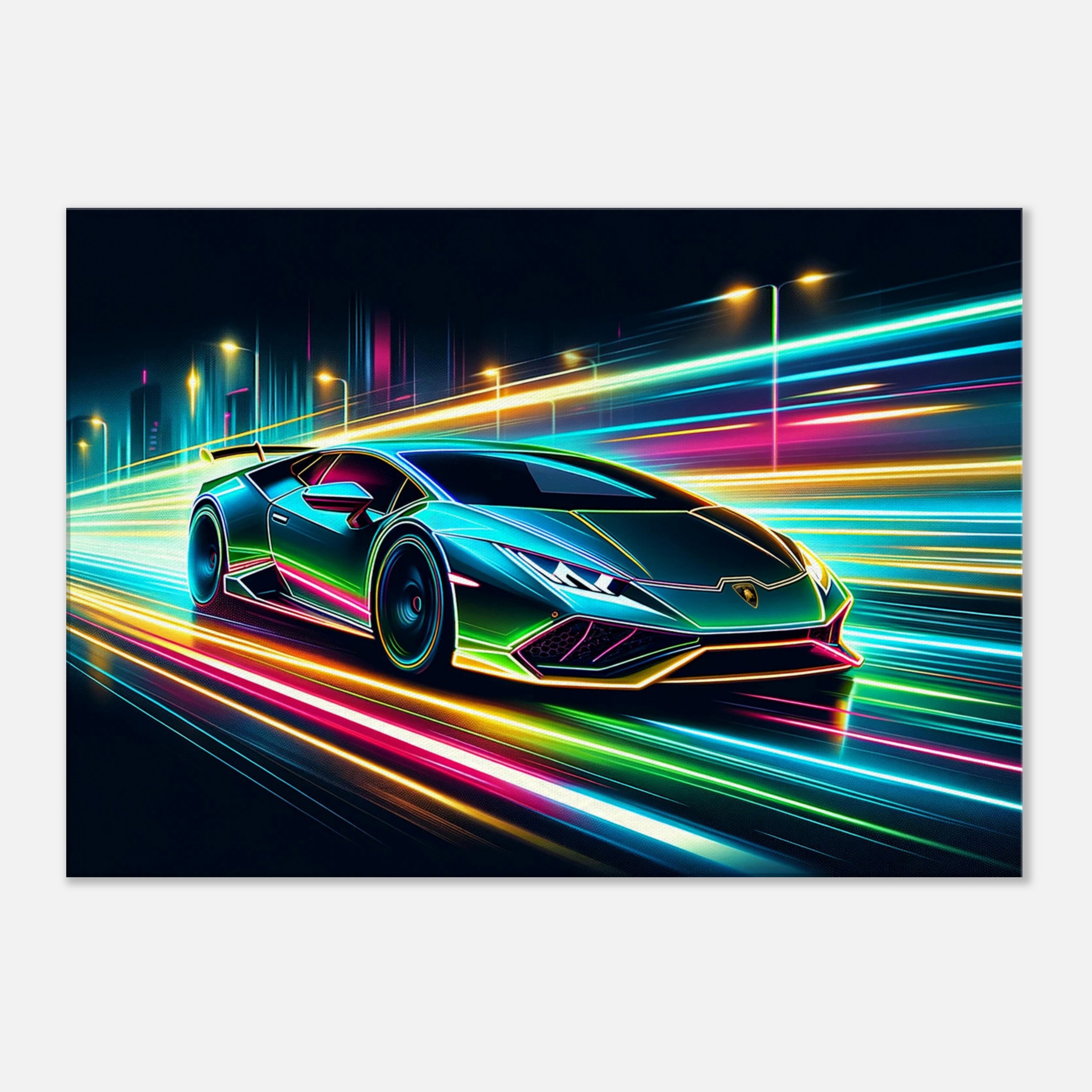 Lamborghini Huracan's Electric Pulse: Neon Abstract Canvas Art