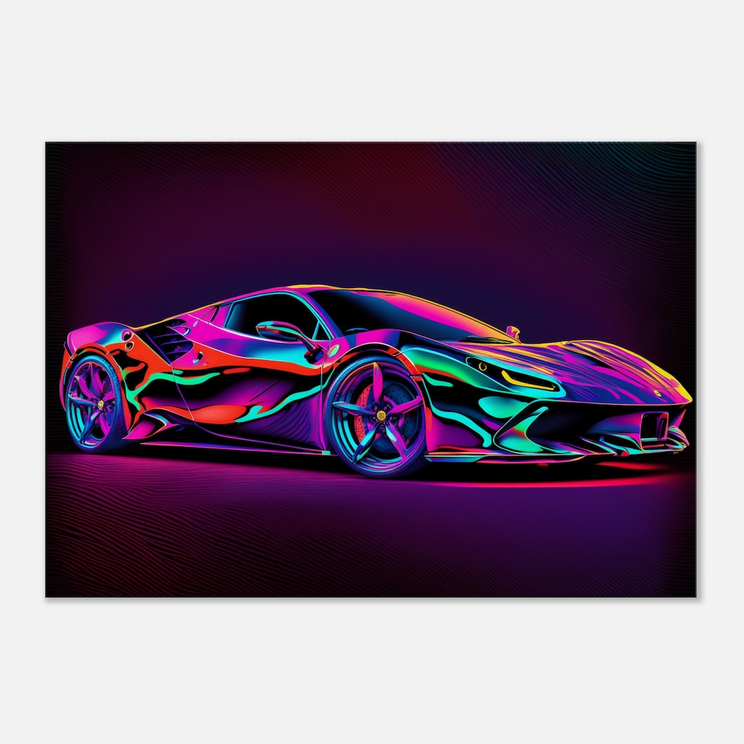 Ferrari F8 Canvas Wall Art, Neon Abstract With Stunning Color, Perfect ...
