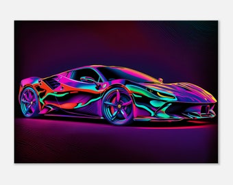 Ferrari F8 Canvas Wall Art, Neon Abstract with Stunning Color, Perfect for Car Enthusiasts and Home Decor, High-Quality and Unique, Supercar