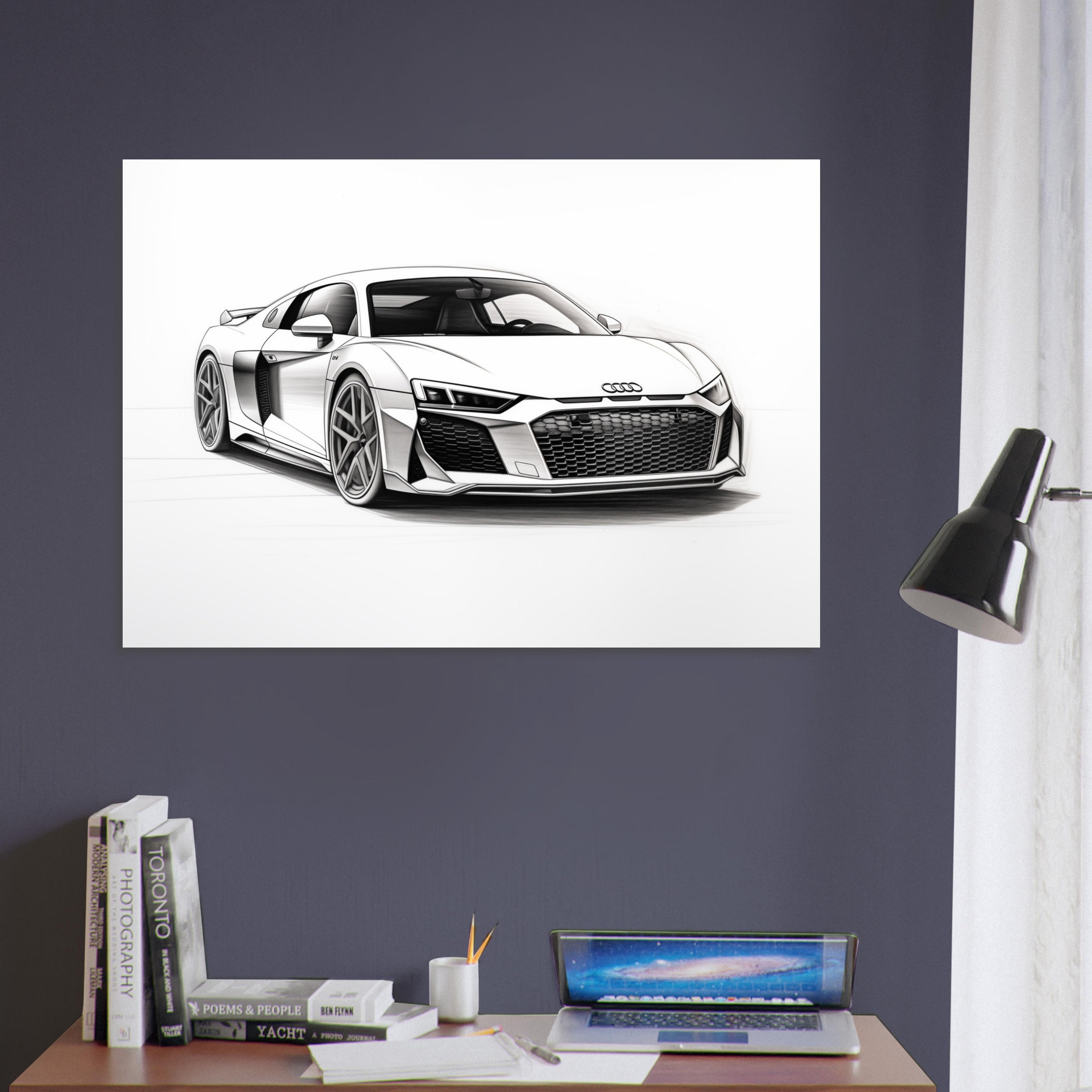 Audi R8 Sketch Print: Grayscale Sports Car Art - Etsy