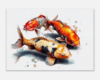 Koi Fisch Leinwand Wandkunst: Glückliches Trio Aquarell Malerei