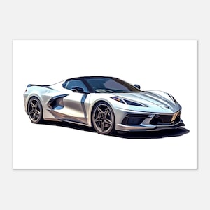 Croquis de Chevrolet Corvette C8 | Élevez votre espace avec un design moderne, idéal pour les amateurs de voitures (fr) | Sur du papier d'art mat premium de haute qualité
