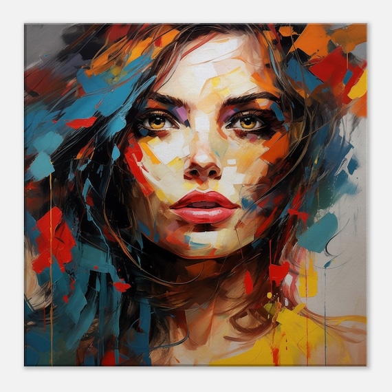 Abstract Woman Face Canvas Art: Colorful Portrait Print - Etsy