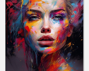 Abstrakte Frauen Gesicht Leinwand: Bunte Silhouetten in Blüte