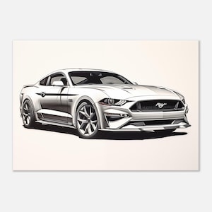 Dibujo a lápiz del Ford Mustang GT Premium Matte Paper Art: celebre la herencia de los muscle cars estadounidenses con una decoración de pared vintage para entusiastas