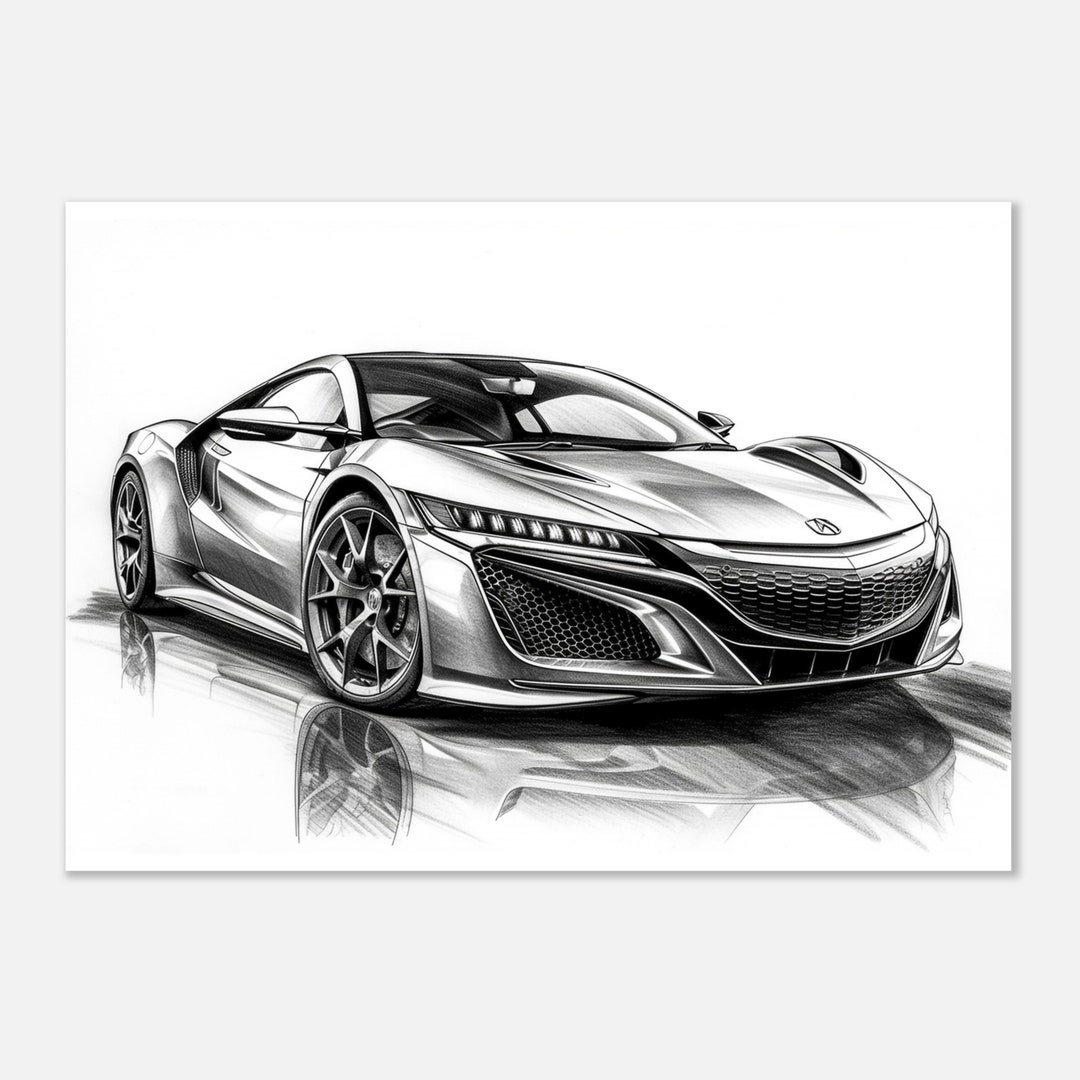セール 国内 NSX Acura Frontal Artwork Pencil Grayscale Hand-drawn, View 額縁