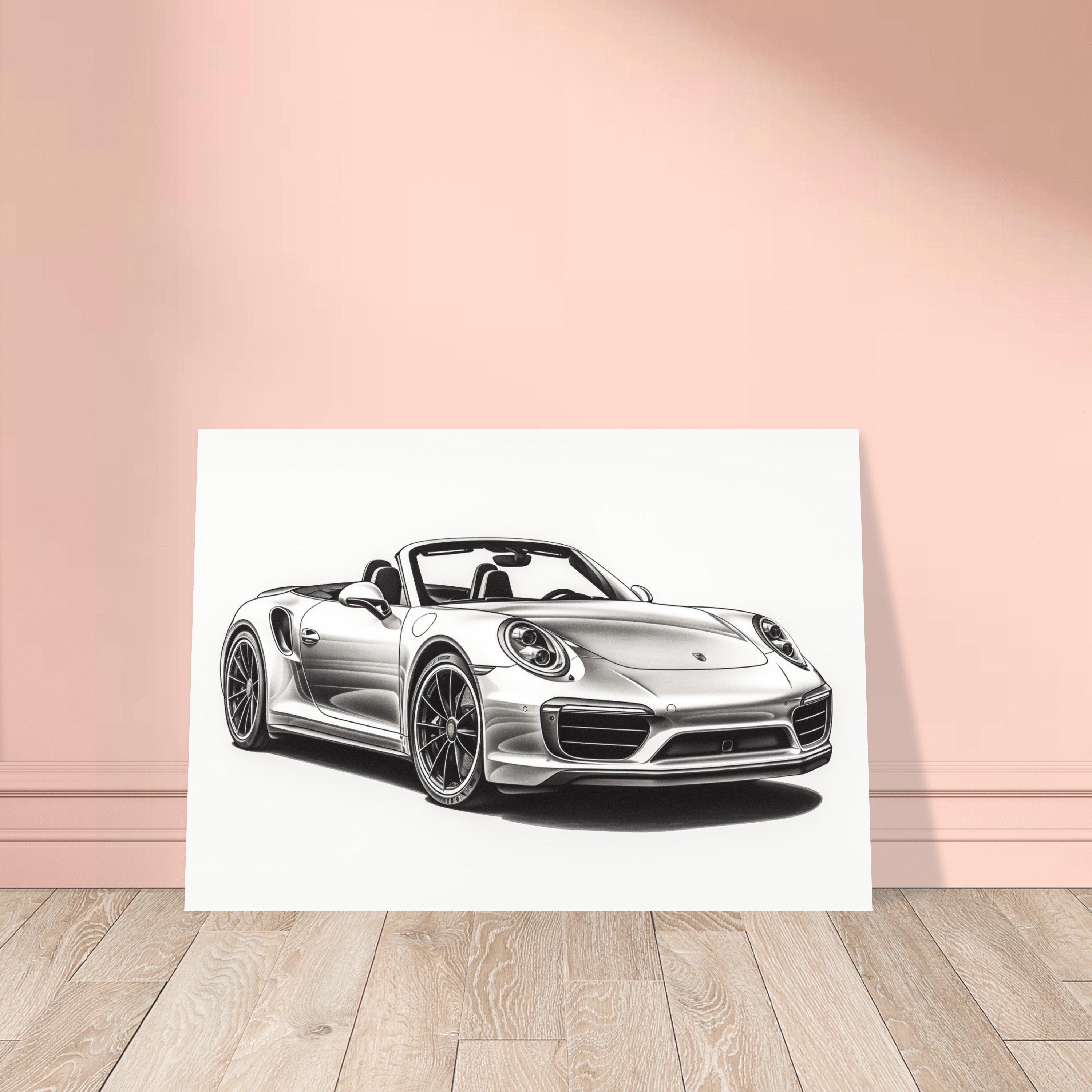 ポルシェ 911 ターボ S カブリオレ 鉛筆スケッチ アートプリント