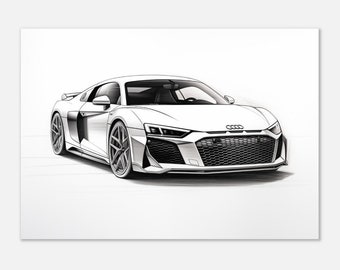 Audi R8 Sketch Print: Grayscale Sports Car Art - Etsy Finland