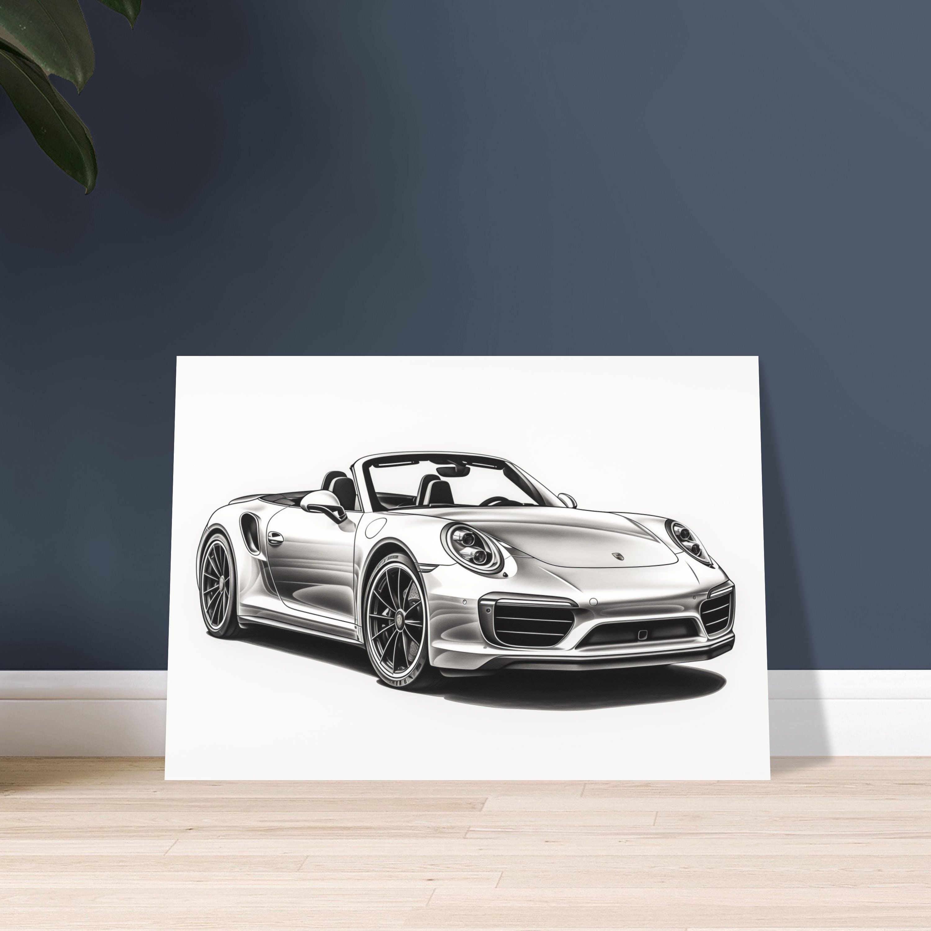 ポルシェ 911 ターボ S カブリオレ 鉛筆スケッチ アートプリント
