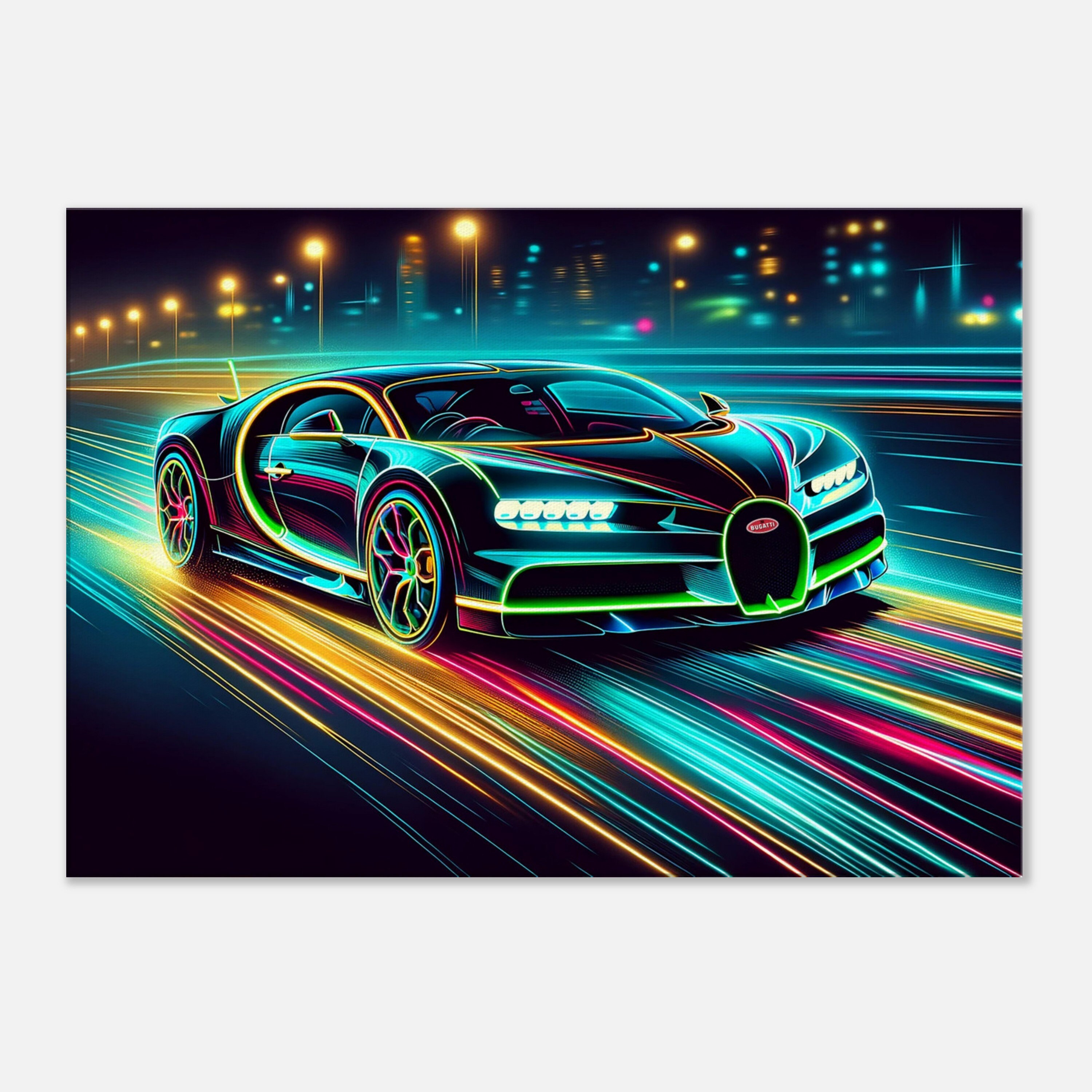 Bugatti Neon Art: Abstract Electric Car Canvas Print - Etsy