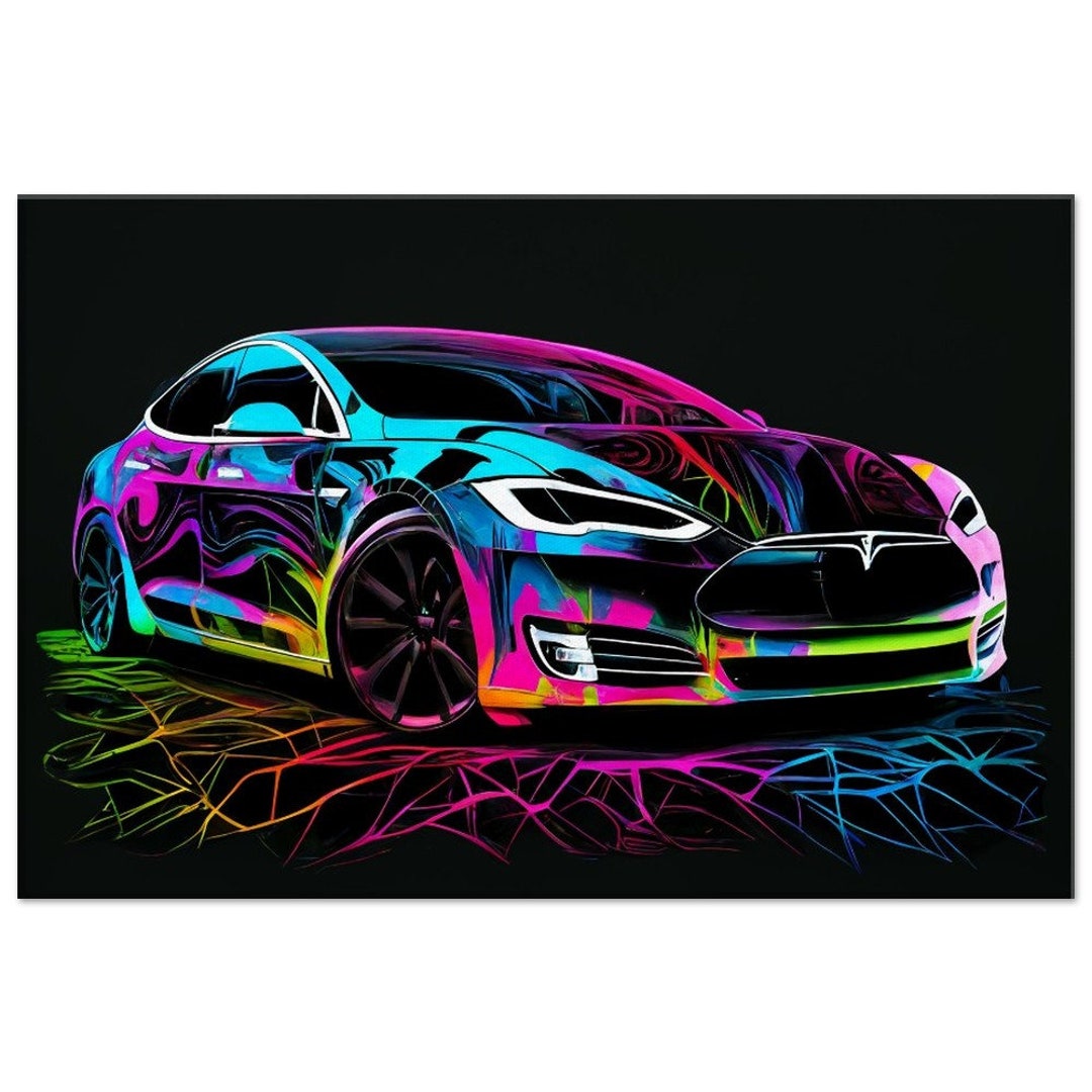 Tesla Model S Neon Canvas Art, Modern Car Enthusiast Decor - Etsy