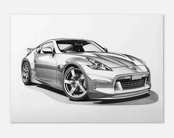 isansa Z Line Kunstdruck: Graustufen Bleistiftskizze für Auto-Enthusiasten