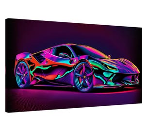 トヨタGRスープラ ネオン抽象キャンバスアート：モダンな自動車装飾