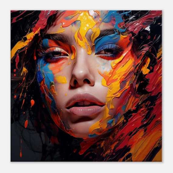 Colorful Woman Face Art Print: Abstract Portrait Canvas - Etsy