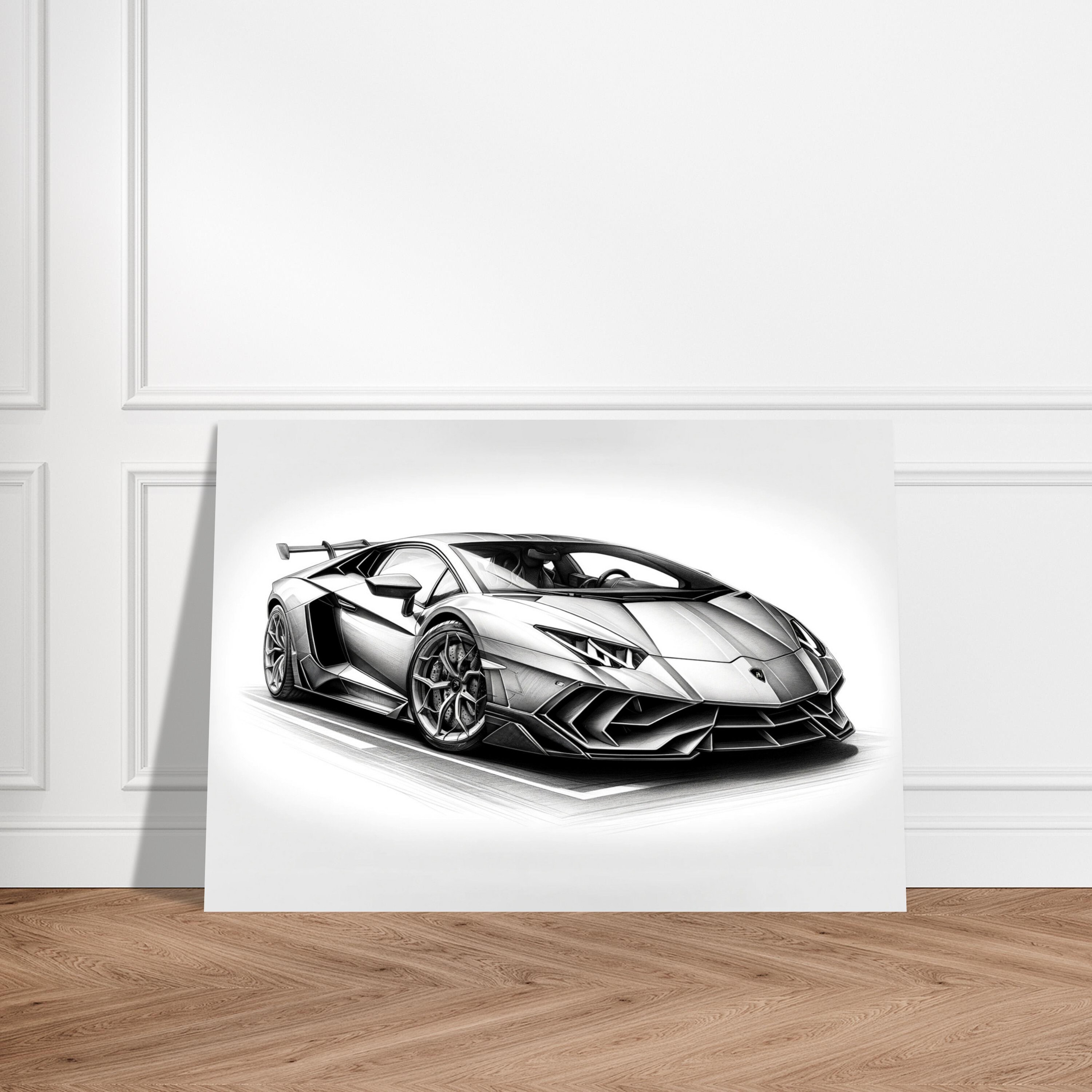 ランボルギーニ グレースケール 鉛筆スケッチ アートプリント：高級車