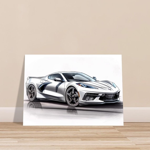 Chevy Corvette Sketch Art Print: Grayscale Car Poster - Etsy