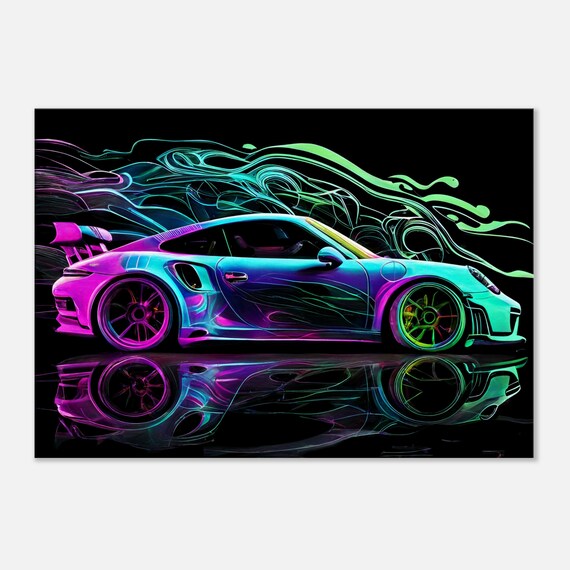 Porsche 911 GT3 RS ポルシェ キャンバスアート 絵画 Porsche 911 GT3 RS Canvas Art: Abstract Neon Car Print - Etsy