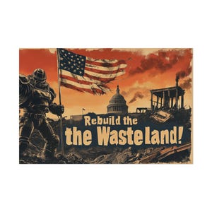 Fallout Poster - Rebuild the Wasteland | Vintage Power Armor Art Print | Post-Apocalyptic Wall Decor | Fallout Propaganda Style Poster