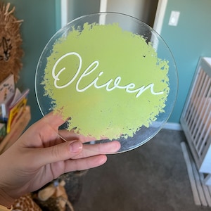 Acrylic Name Disc, Birth Announcement Sign, Newborn Photo Prop, Name Reveal Sign, Hospital Baby Name Sign
