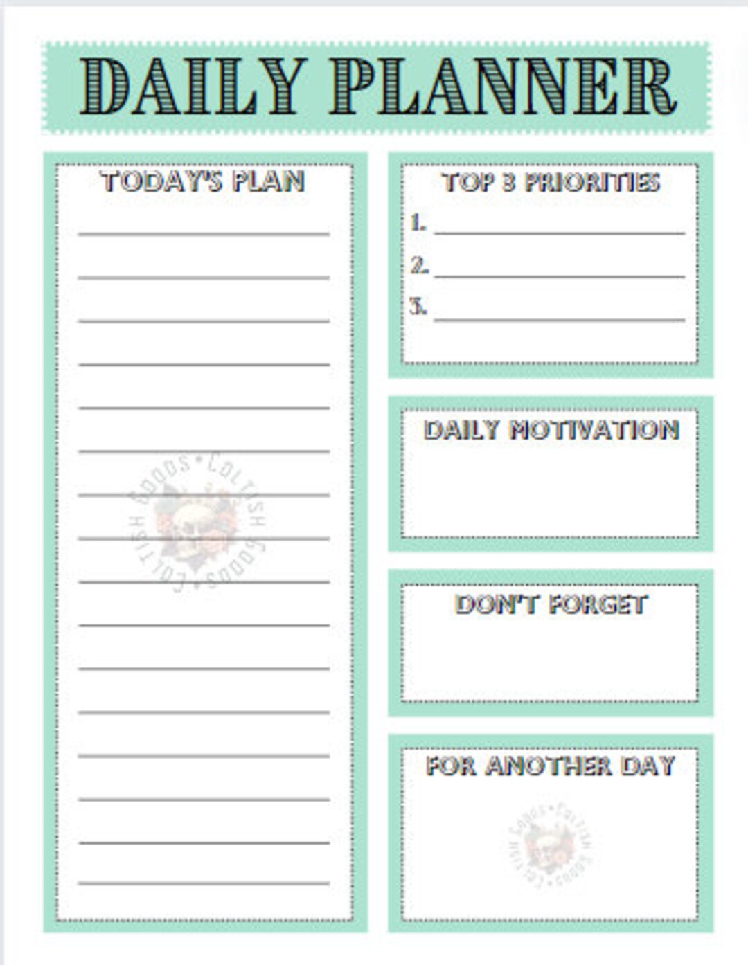 Mint Green Daily Planner • Canva Template • Digital Download • Print at ...