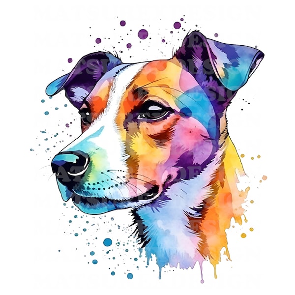 Jack Russel Terrier 3 | Portrait à l'aquarelle | Chien | PNG JPG | Téléchargement numérique | Clipart | Fabrication de cartes | Technique mixte | Artisanat en papier numérique