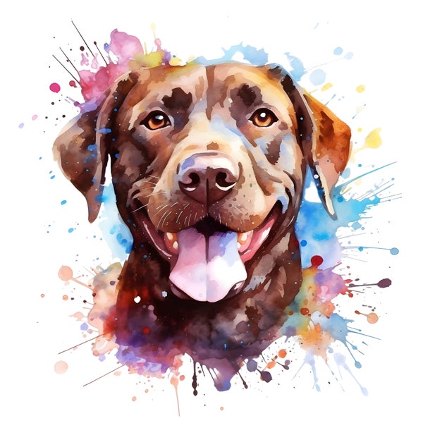 Chocolate Lab 8 | Beautiful Watercolor Portrait | PNG JPG | Digital Download | Clip Art | Paper Craft | Mixed Media | Brown dog