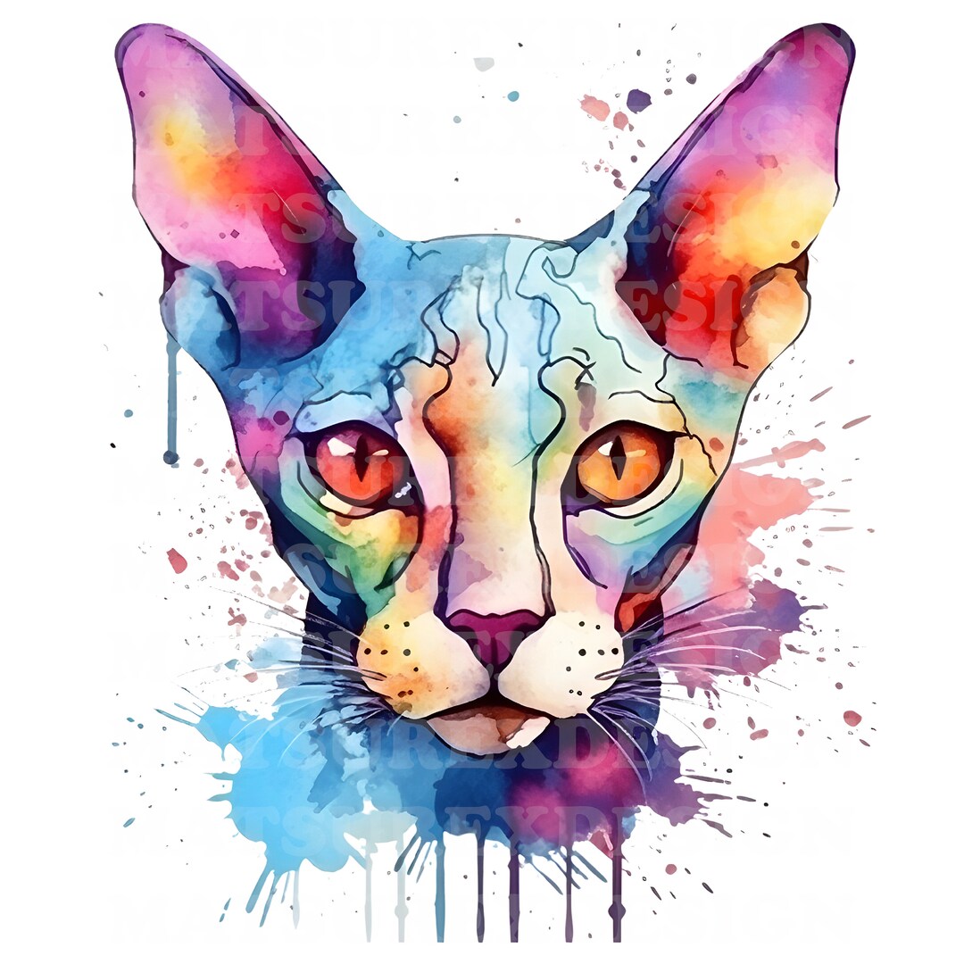 Sphynx Cat 3 | Beautiful Watercolor Portrait | PNG JPG | Digital ...