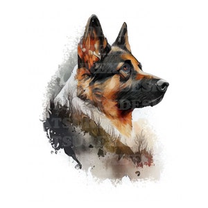 German Shepherd 3 | Beautiful Watercolor Portrait | Dog | PNG JPG | Digital Download | Clip Art | Card Making | Mixed Media | Paper Craft